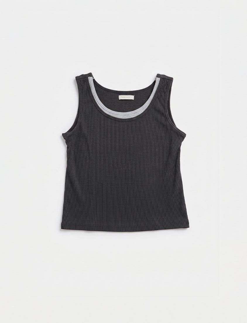 Pobra. Contrast Crew Neck Ribbed Plus Size Bra Tank Top