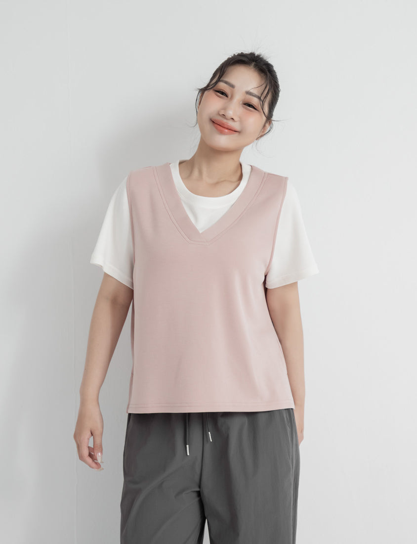 Instant Icy Cooling Cloud Cotton Faux Two Piece Plus Size Tee