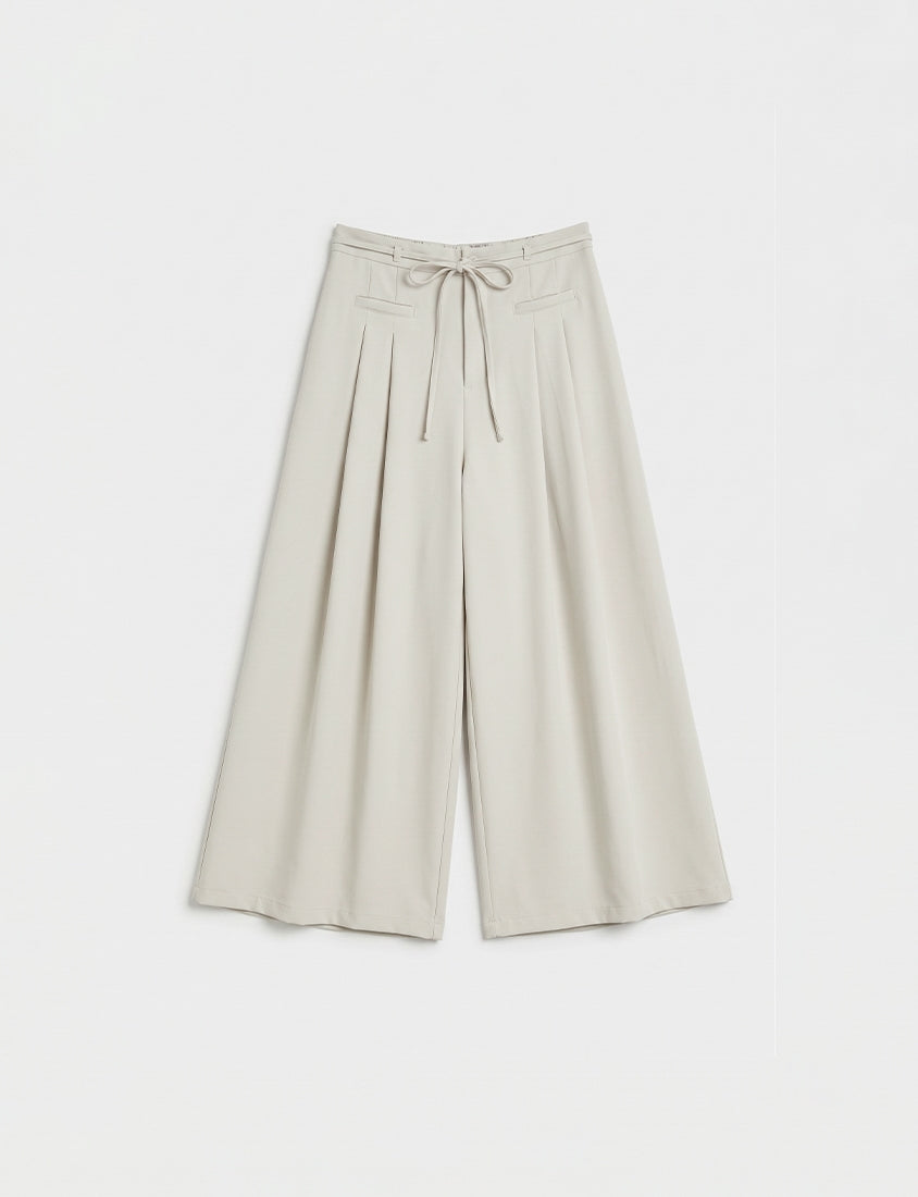MISS. Pleated Cropped Plus Size Wide Leg Pants (With Waist Tie)