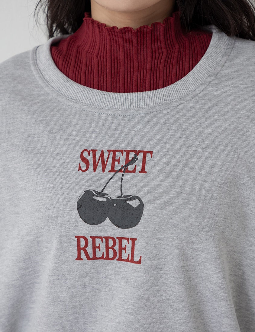 Cute Cherry Raw-Edge Oversized Sweatshirt