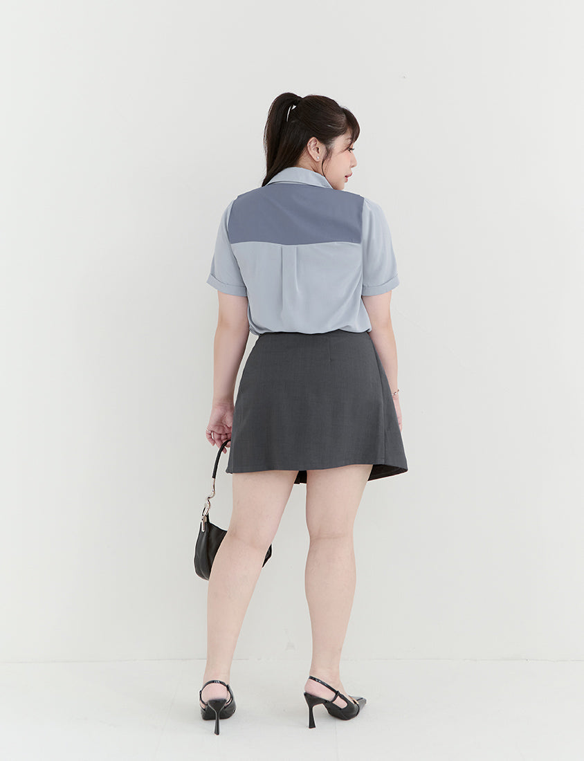MISS. Morandi Faux Two Piece Plus Size Shirt (With Shawl)