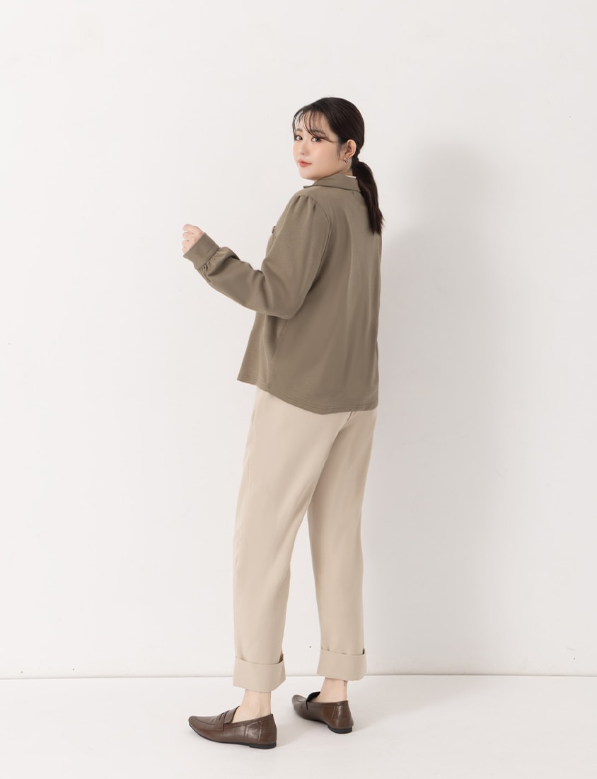 MISS. Korean Style Cloud Cotton Long Sleeve Plus Size Cuban Collar Shirt