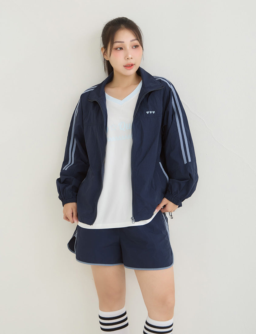 American Style Contrast V-Neck Oversized Jersey Plus Size Tee