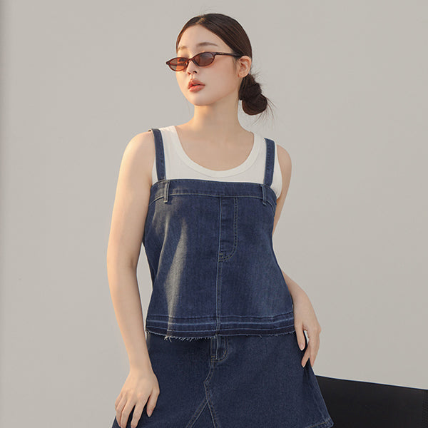 Tencel Denim Elastic Back Plus Size Strap Cami Vest