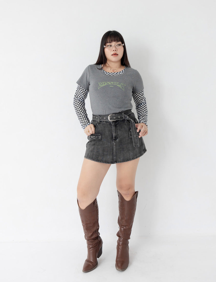 MUA! Sexy Checkered Mesh Long Sleeve Plus Size Top