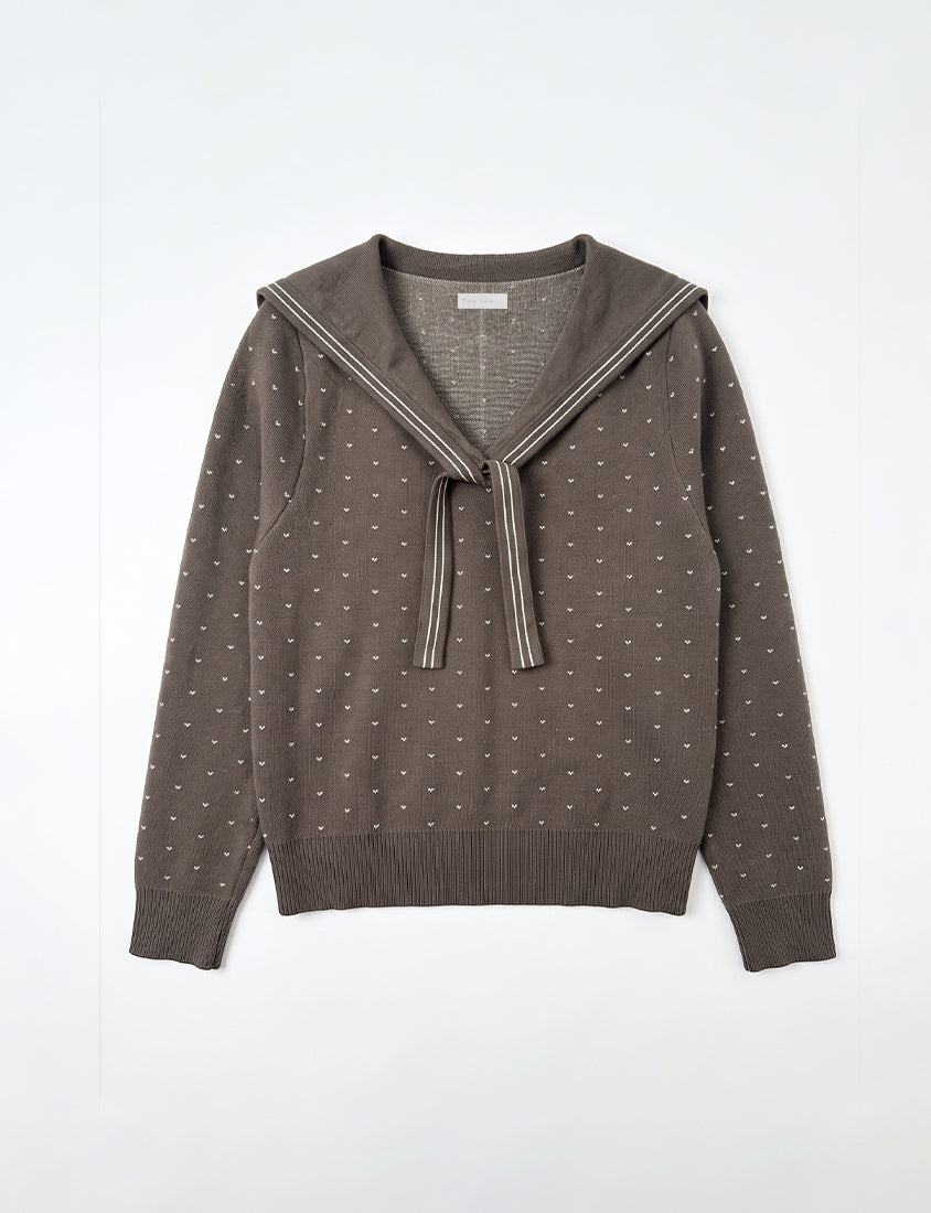 Sweet Heart Sailor Collar Long Sleeve Knit Plus SizeTop