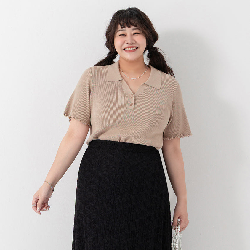 MISS. Polo Collar Ribbed Knit Plus Size Top