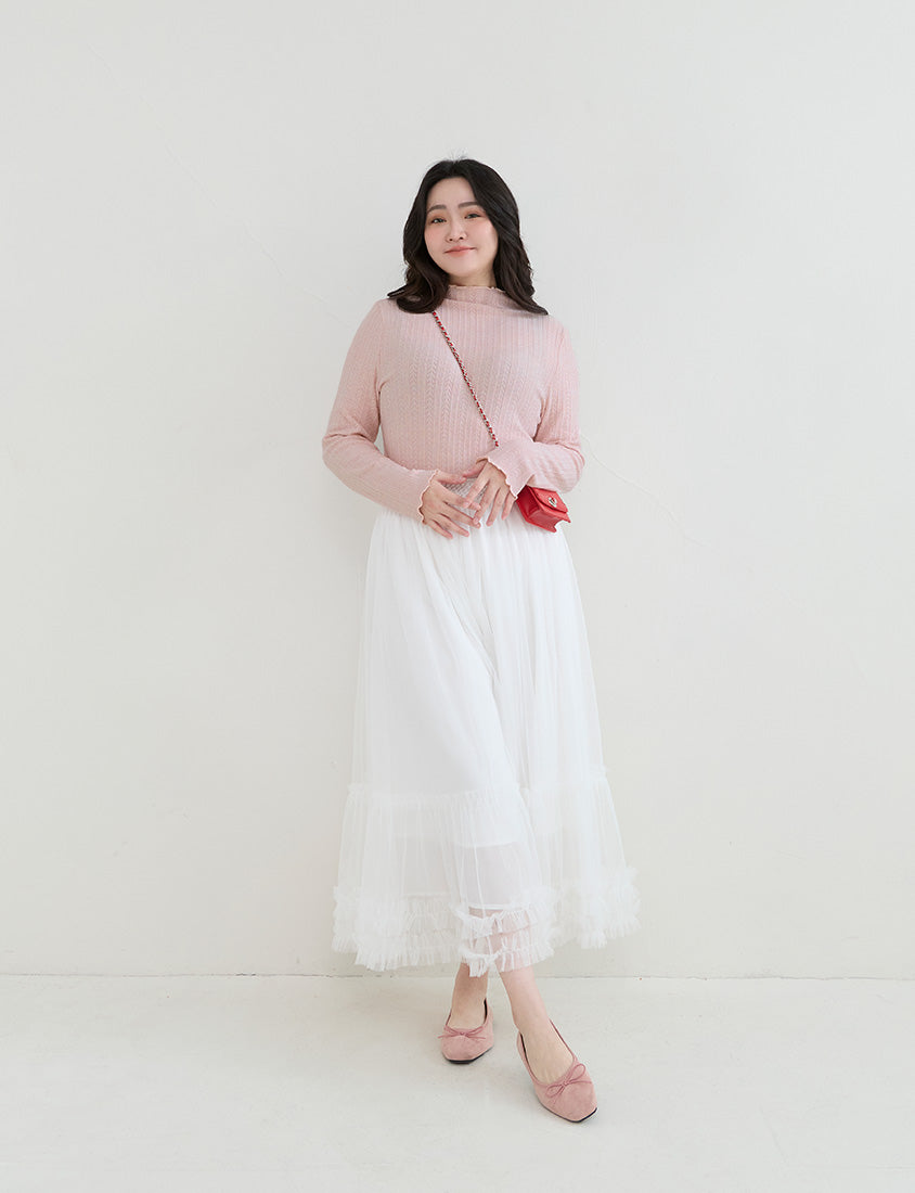 Soft Cable Knit Ribbed Rolled Edges Long Sleeve Plus Size Top