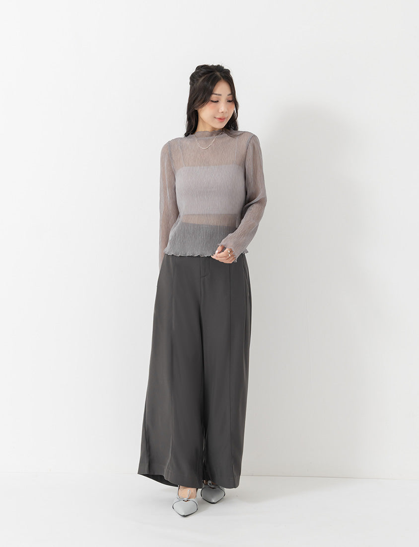 MISS. Ethereal Crinkle Sheer Mock-Neck Plus Size Top
