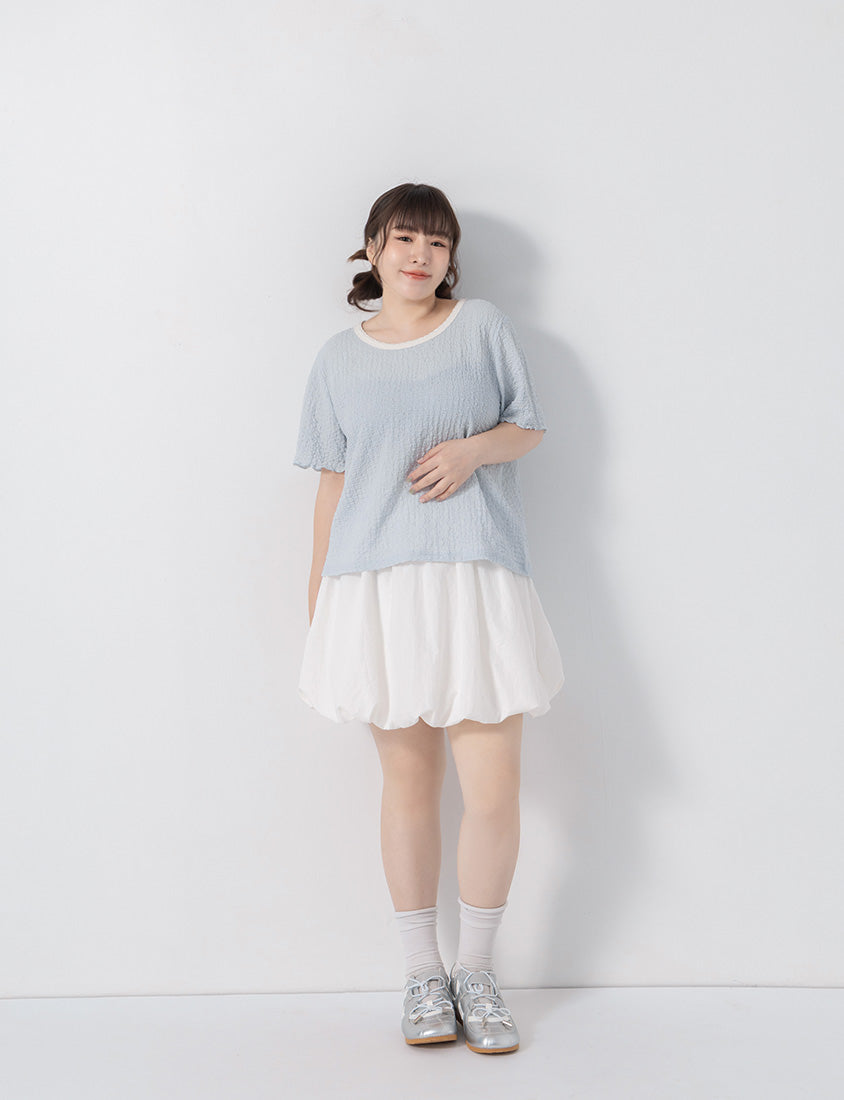 Sweet Colorful Contrast Trim Crinkle Plus Size Tee