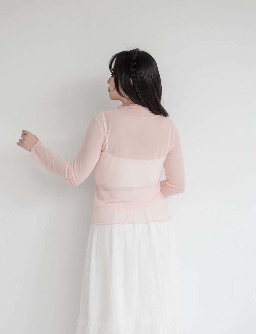 Versatile Ruffle Trim Sheer Long Sleeve Plus Size Top