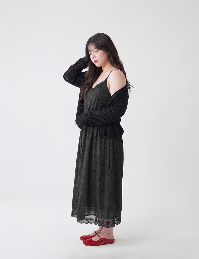 Sweet Lace Textured Plus Size Maxi Dress