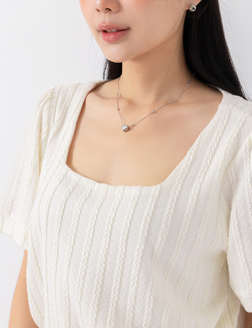 MISS. Slim Fit Square Neck Cable Knit Short Sleeve Plus Size Top