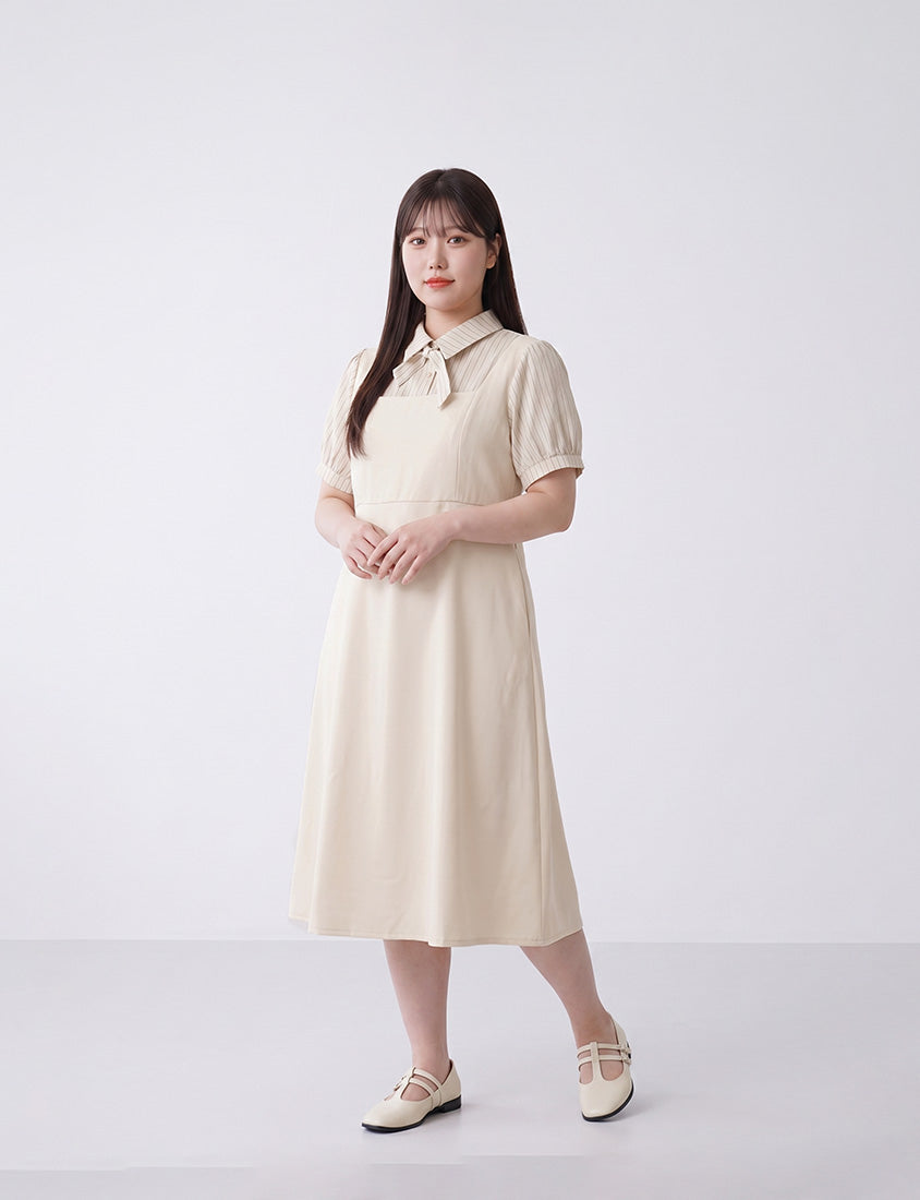 MISS. Elegant Faux Two-Piece Panel Stripe Plus Size Maxi Dress