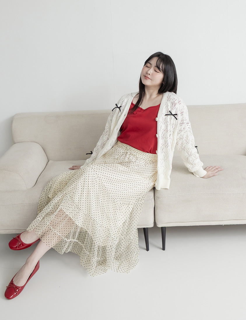 Sweet Bow-Detail Openwork Knit Plus Size Cardigan