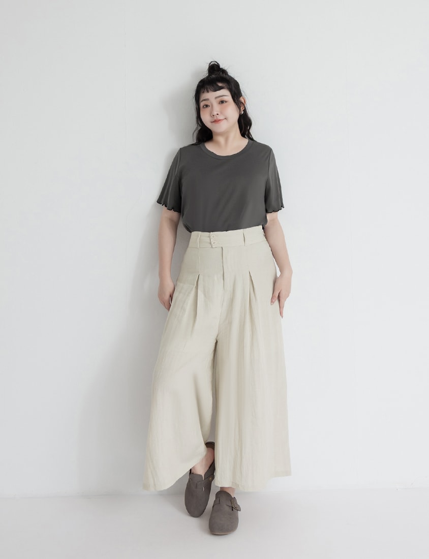 High Waist Slim Fit Lyocell Linen Cropped Plus Size Wide Leg Pants