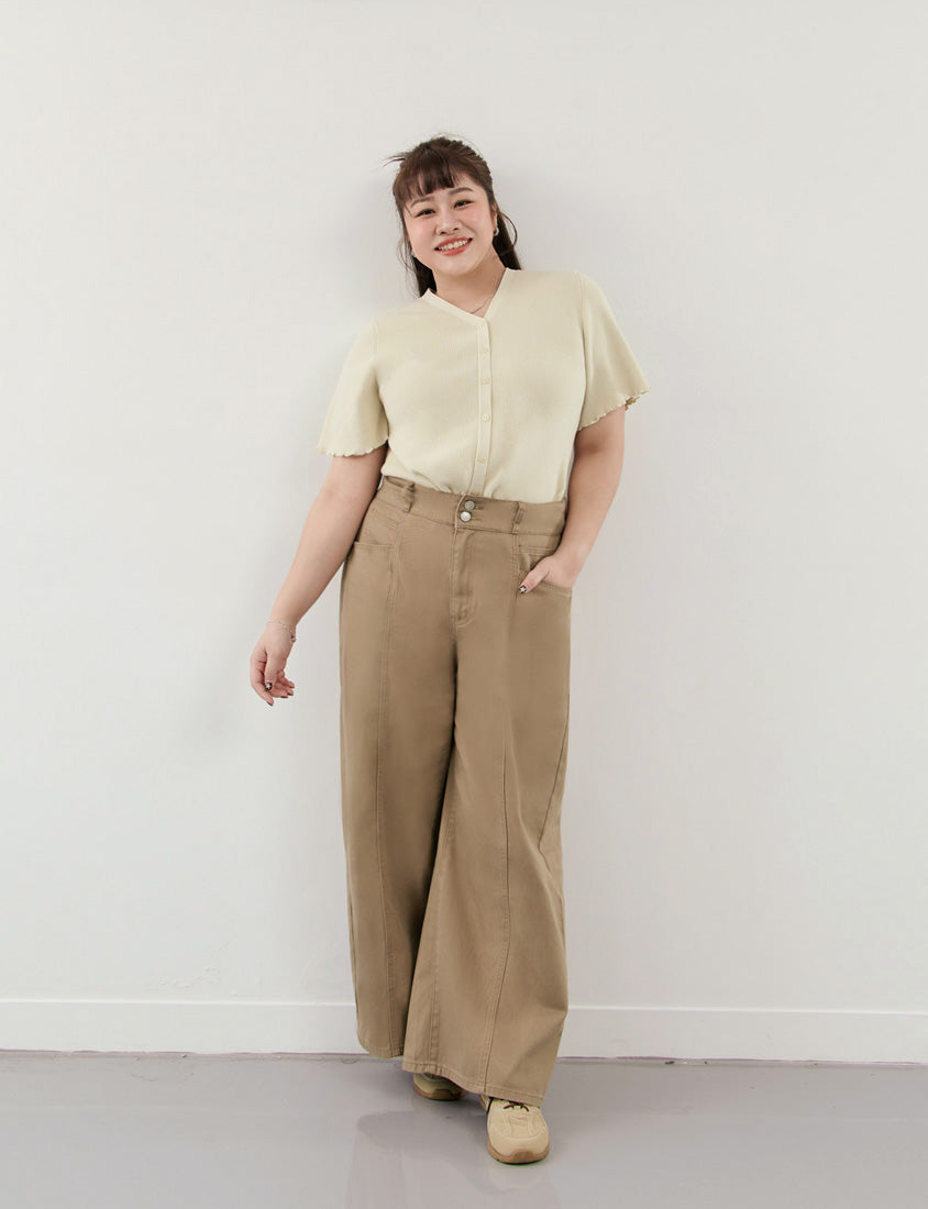 Apple-Shaped Friendly! Perfect Fit Twill Cotton Plus Size Wide Pants