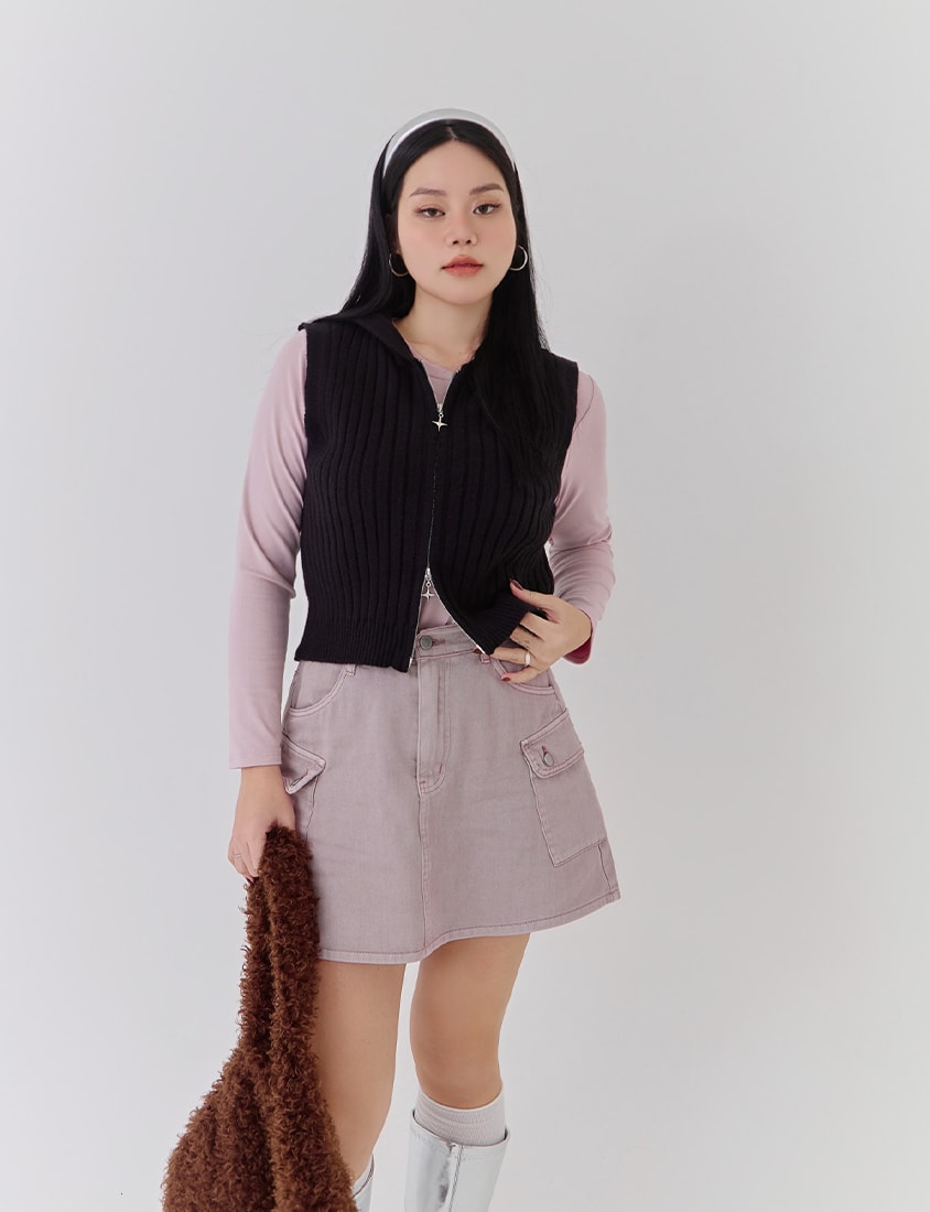 Double-Zip Hooded Plus Size Knit Vest