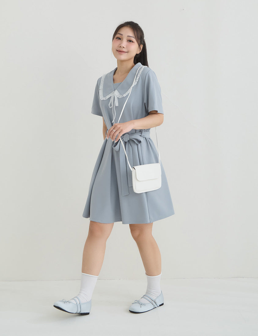 Sweet Preppy Contrast Collar Plus Size Maxi Dress
