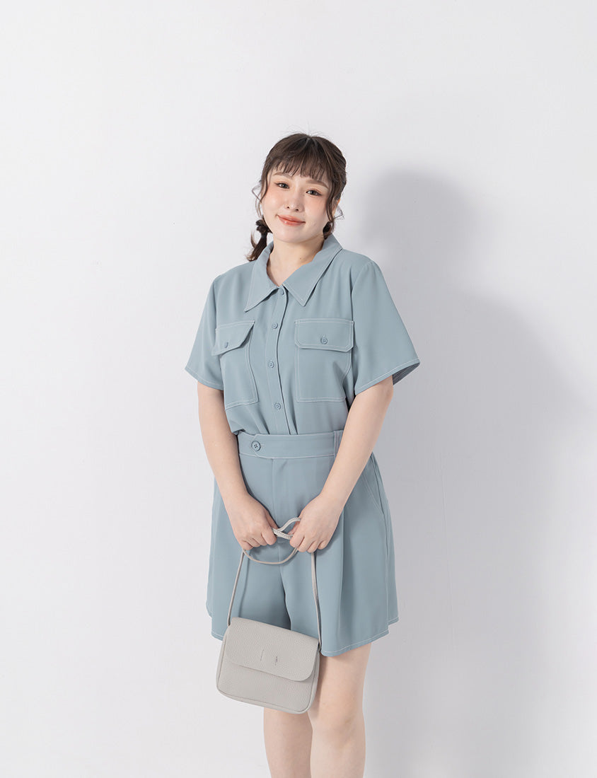 Contrast Stitch Lightweight Utility Chiffon Plus Size Shirt