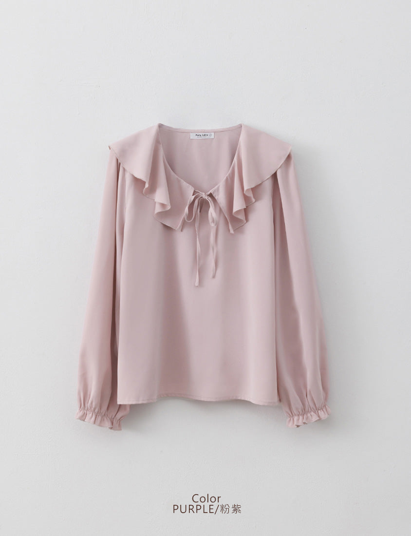 MISS. Soft Ruffle Collar Plus Size Puff Sleeve Top