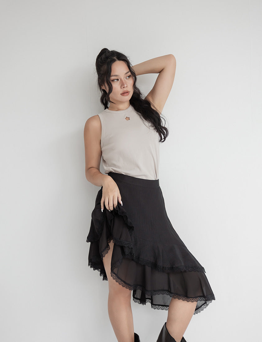 MUA! Layered Asymmetrical Lace Textured Plus Size Mini Skirt