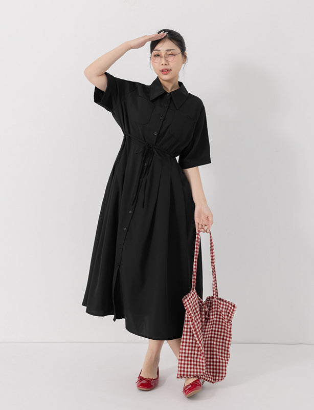 Vintage Japanese Style Button-Up Collar Plus Size Maxi Dress