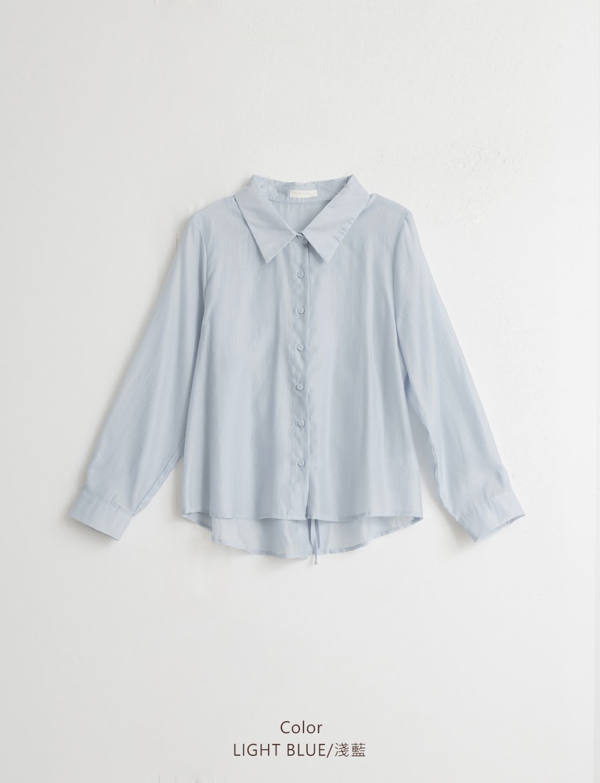 Tencel Silky Sheer Back Slit Tie-Front Plus Size Shirt