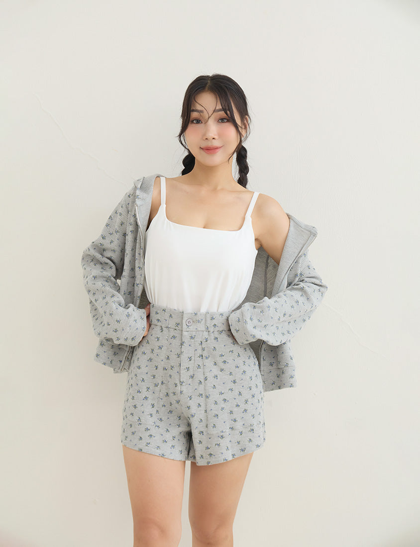 Sweet Floral Waffle Cropped Plus Size Hoodie