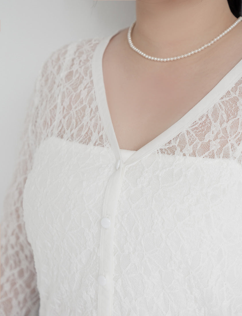 MISS. Fairy Lace Hollow Cut Button-Up Plus Size Cardigan
