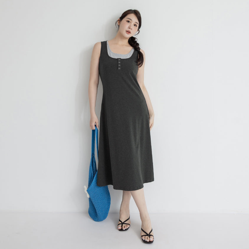 Skin-Friendly Stretch Faux Two Piece Plus Size Maxi Dress