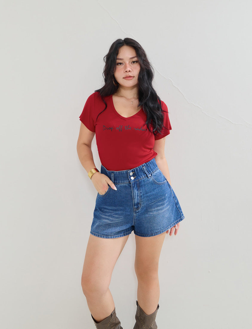 MUA! V-Neck Printed Ribbed Plus Size Top
