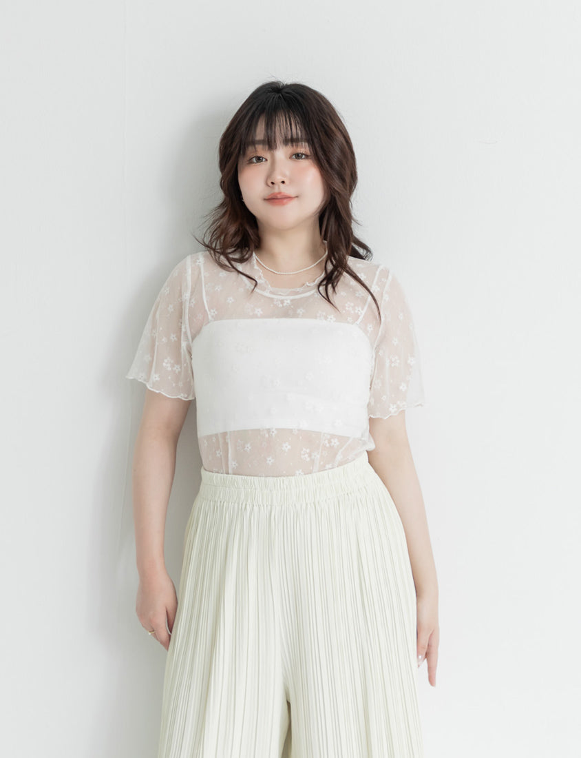 MISS. Sheer Floral Lace Plus Size Top