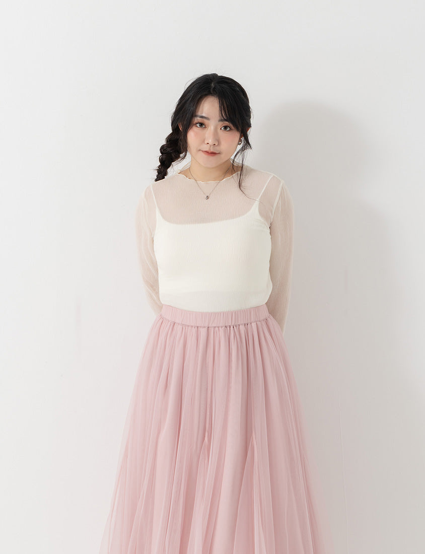 MISS. Elegant Flared Tiered Tulle Plus Size Maxi Skirt