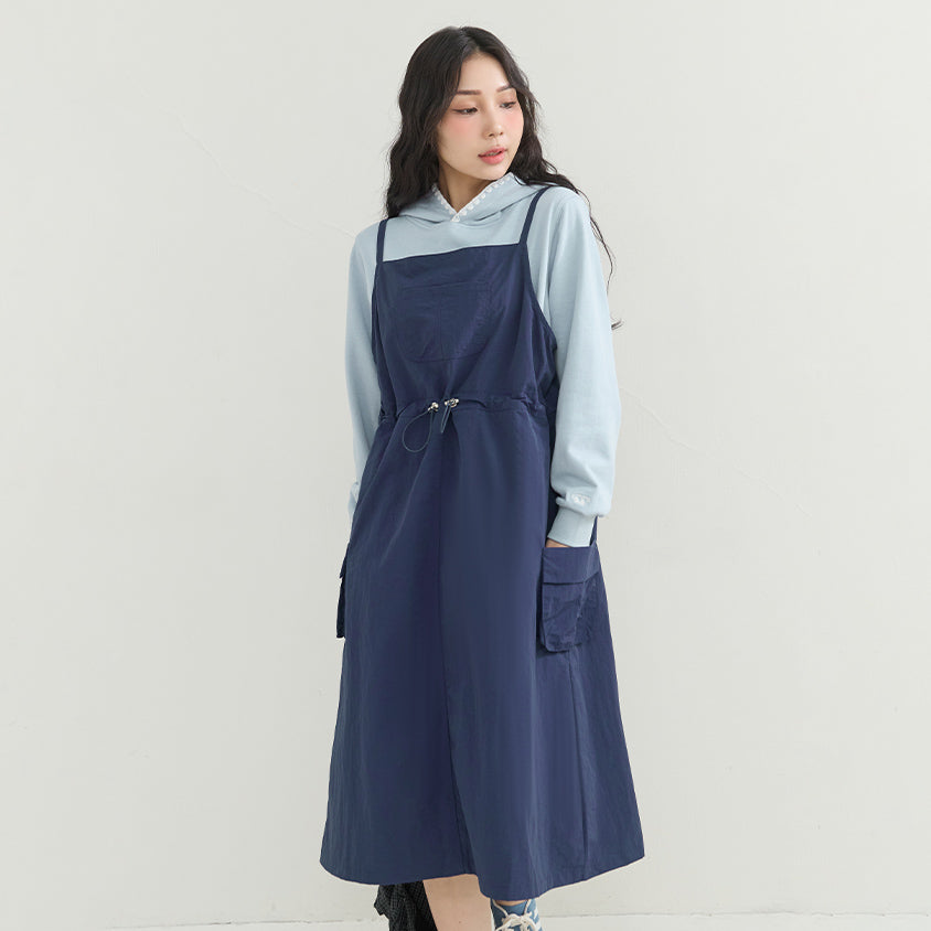 Vintage Utility Adjustable Strap Plus Size Maxi Dress