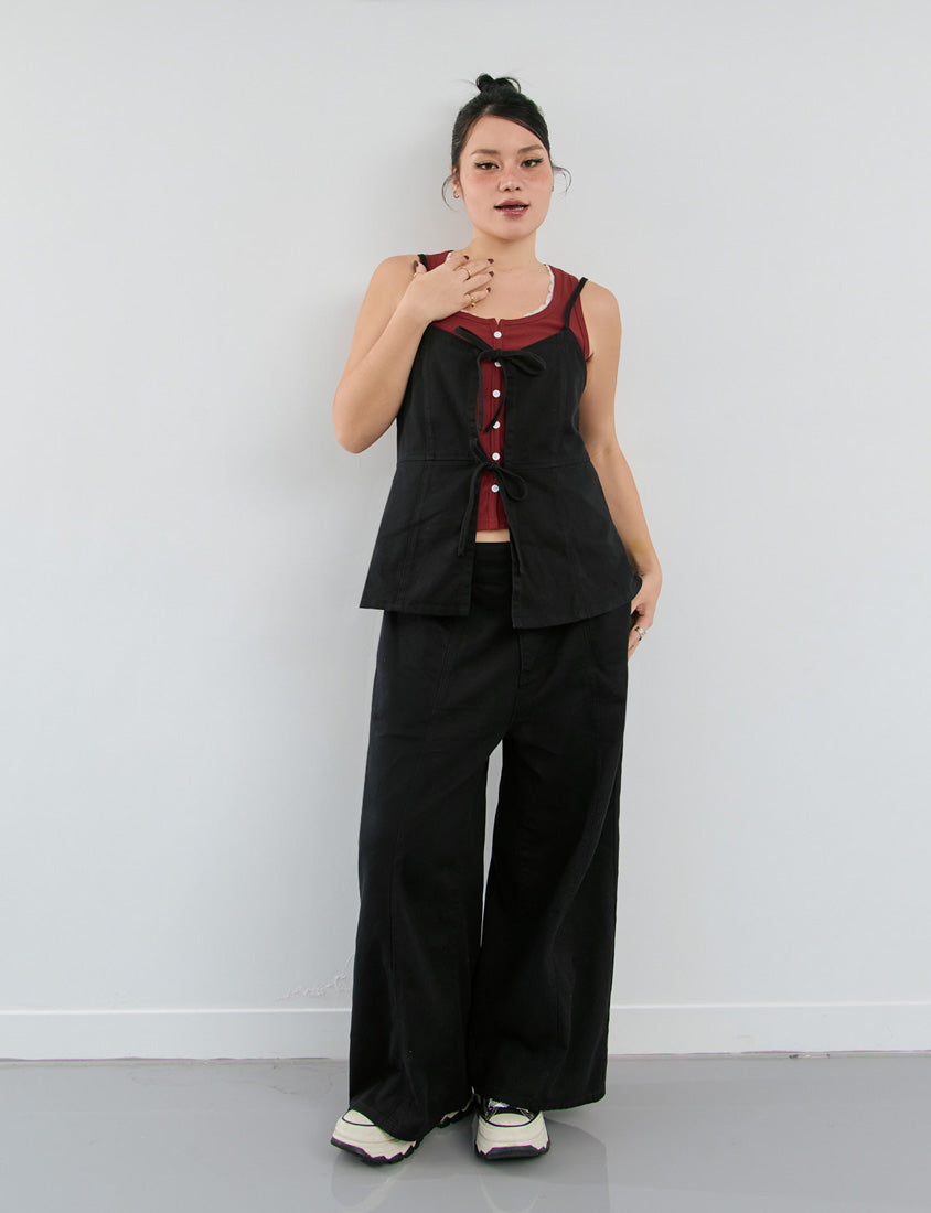 Adjustable Tie Strap Twill Layering Plus Size Camisole Vest