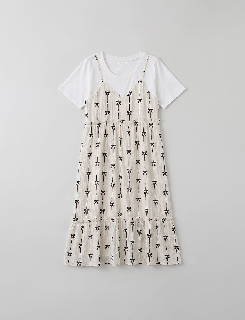 Sweet Chiffon Bow Faux Two-Piece Plus Size Maxi Dress