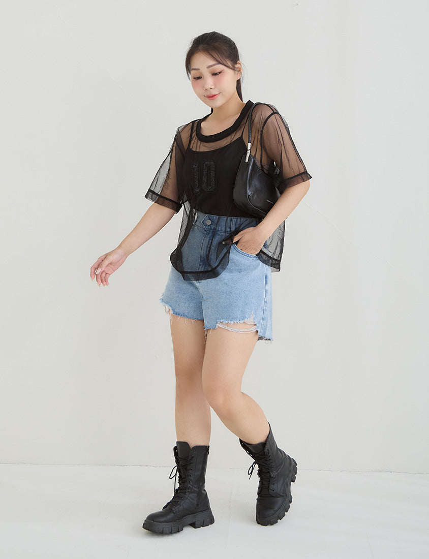 Sheer Mesh Sporty Top & Tank Plus Size Set
