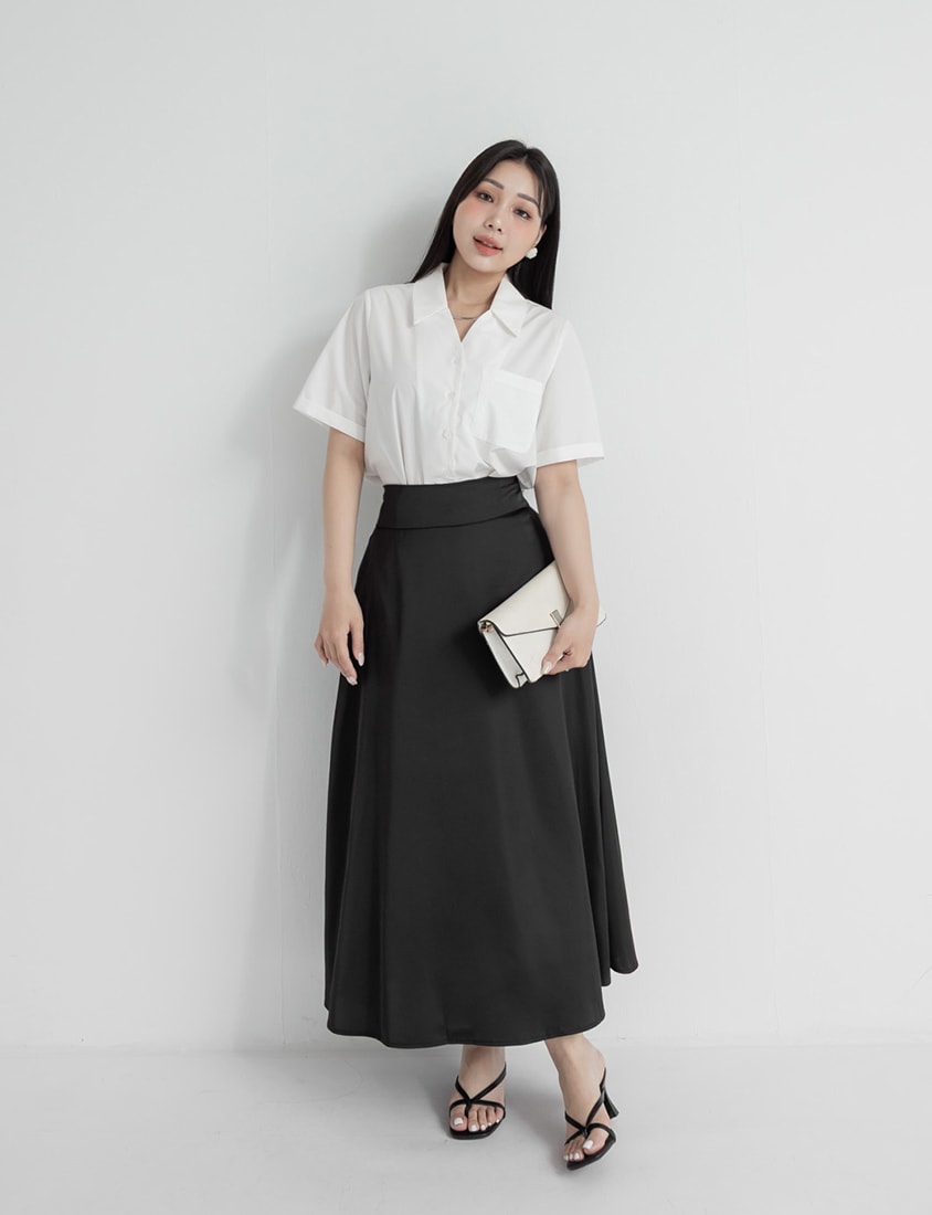 MISS. Soft Sheen Flowy Satin Plus Size Maxi Skirt