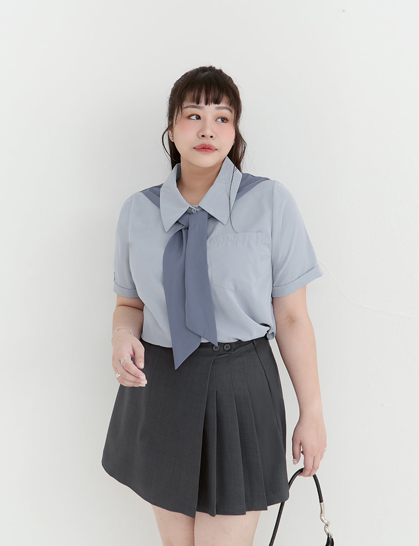 MISS. Slim Fit Asymmetrical Pleated Plus Size Mini Skirt