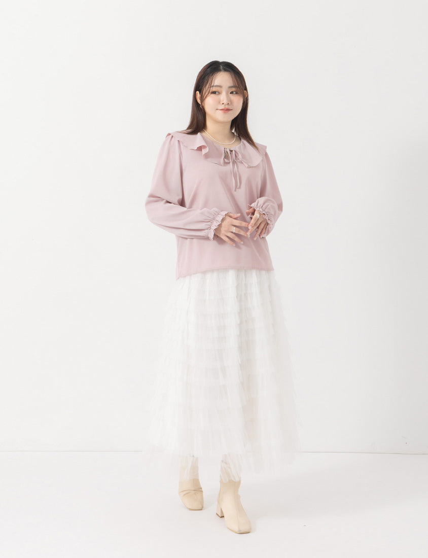 MISS. Soft Ruffle Collar Plus Size Puff Sleeve Top