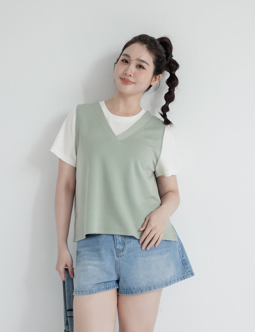 Instant Icy Cooling Cloud Cotton Faux Two Piece Plus Size Tee