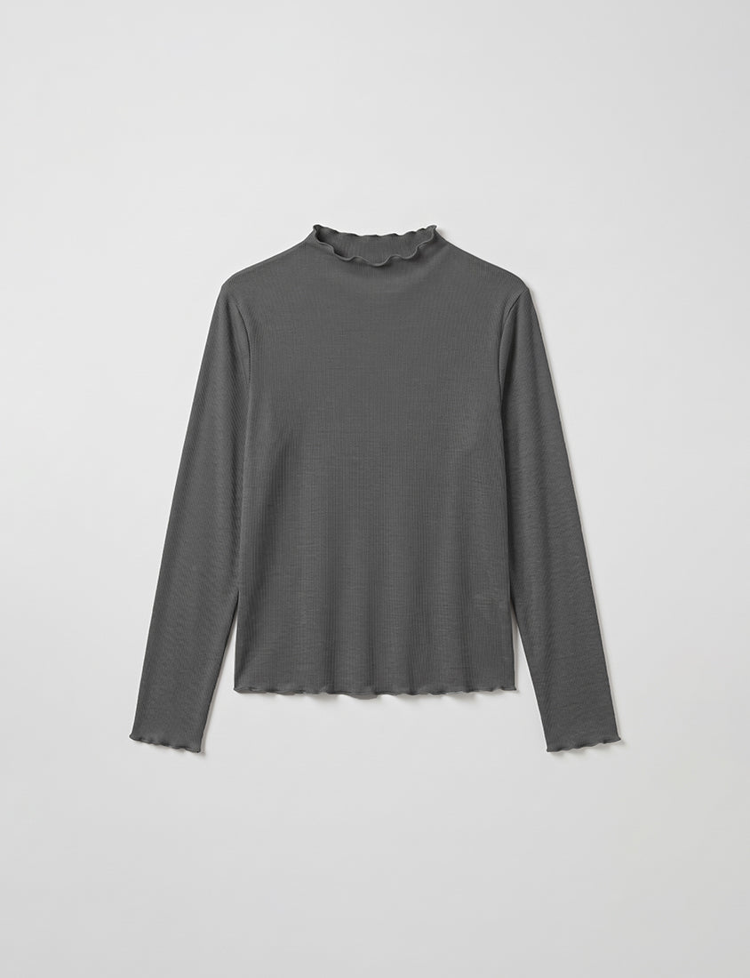 Ribbed Lettuce Trim Mock Neck Plus Size Top