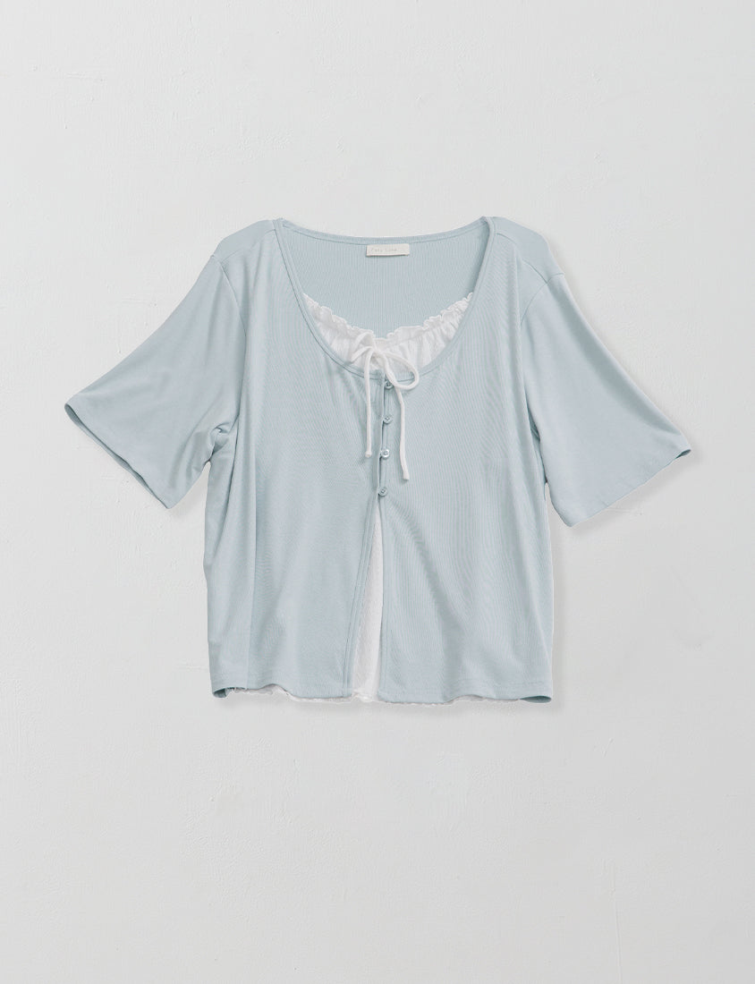 Korean Style Lace Trim Faux Two Piece Plus Size Top