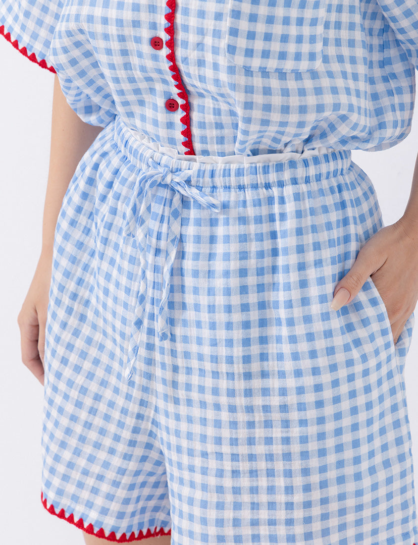 Skin-Friendly Gingham Contrast Ruffle Casual Plus Size Shorts