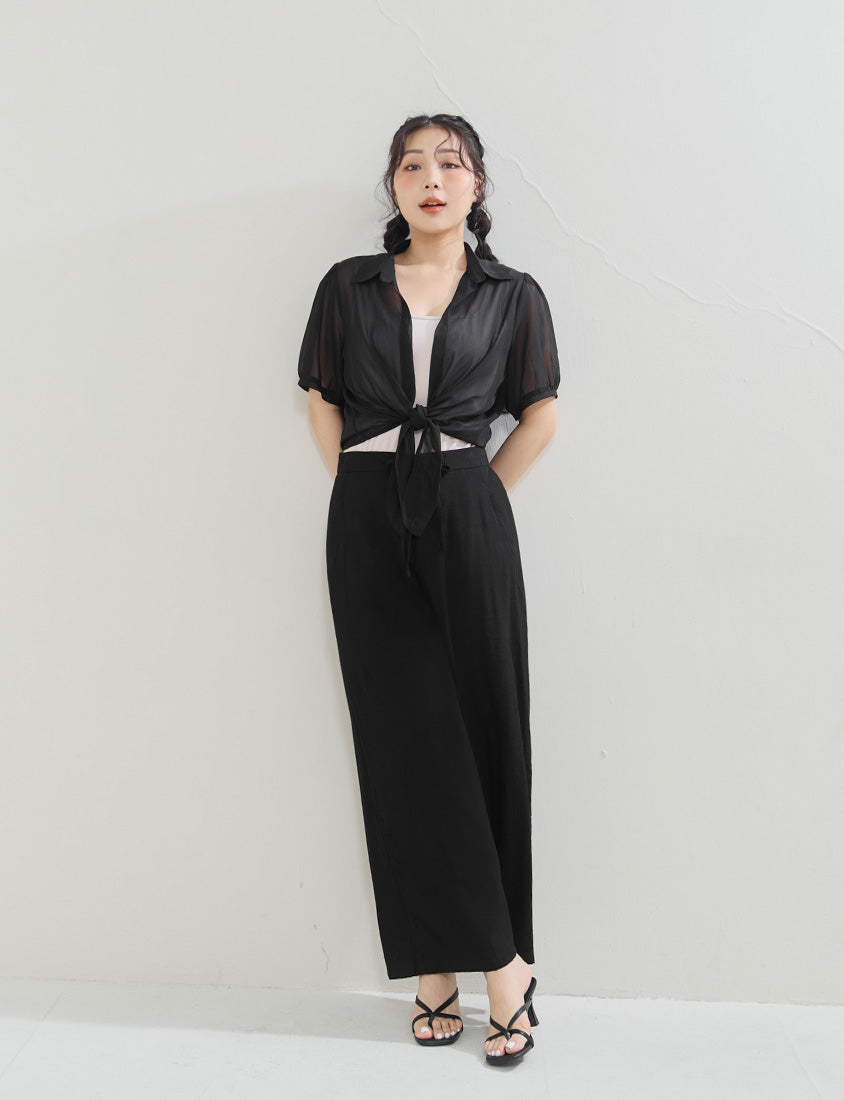 Sheer Tie-Front Collar Plus Size Cardigan