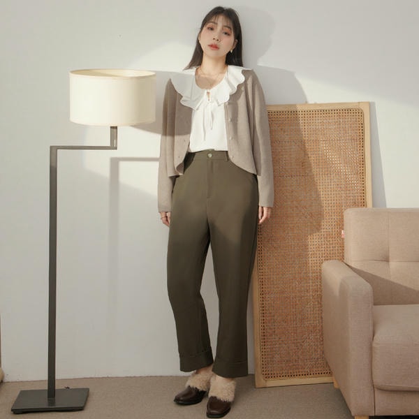 MISS. Boyfriend Style Cropped Cuffed Plus Size Tailored Pants
