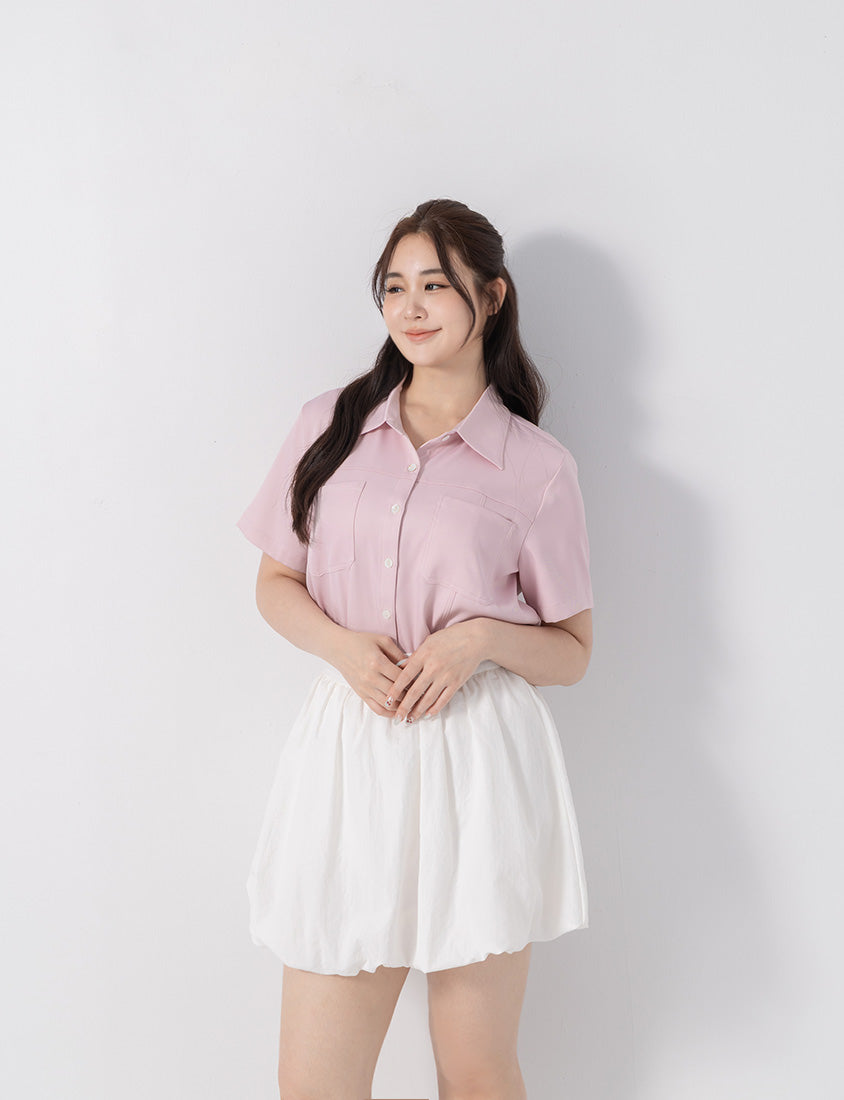 Double Pocket Twill Shell Button Plus Size Shirt