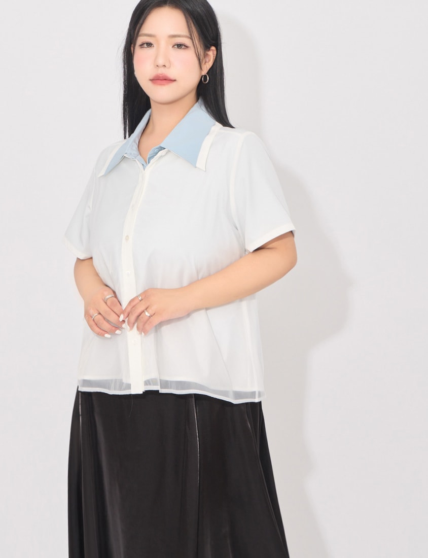 MORE U Elegant Sheer Double-Layer Plus Size Shirt