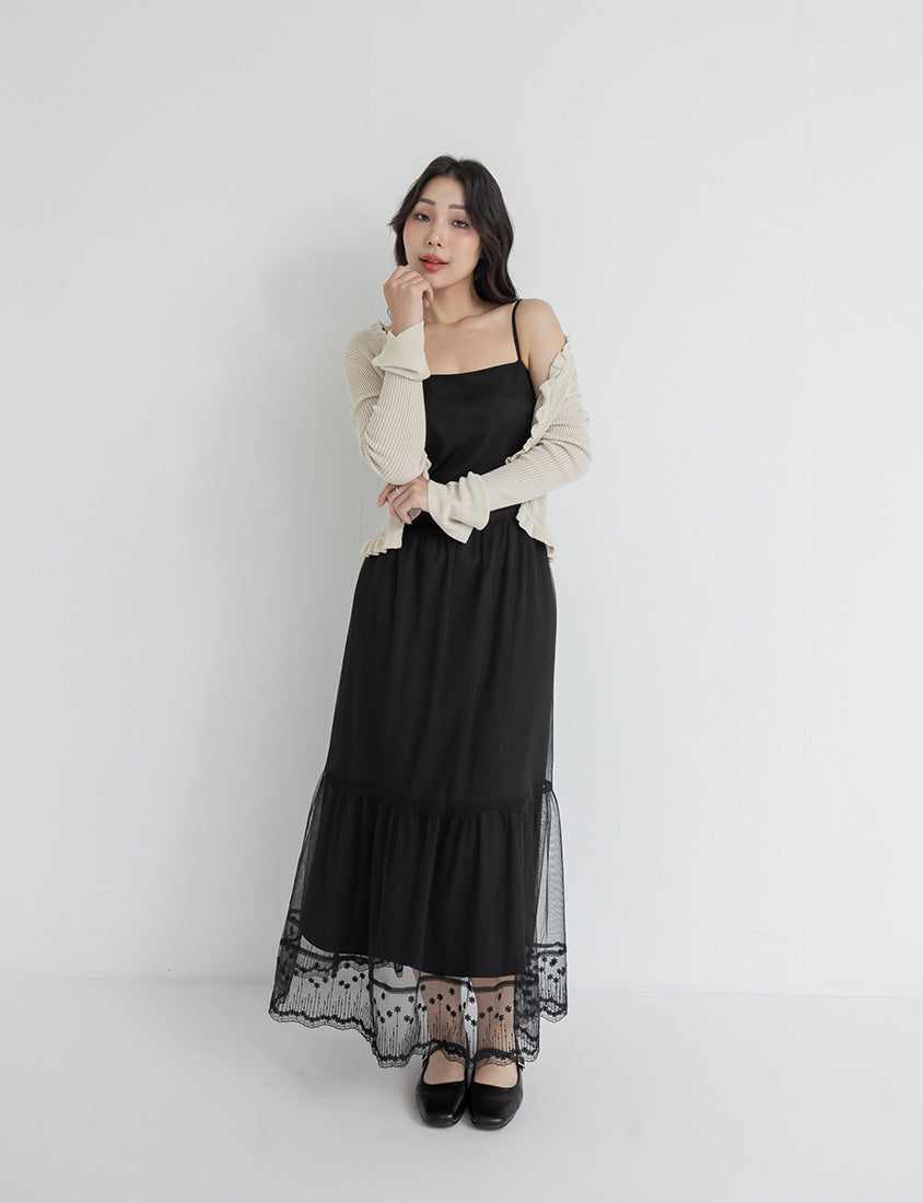 Romantic Adjustable Mesh Plus Size Cami Maxi Dress